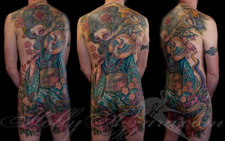 Holly Azzara - Justins Geisha with a gas mask back piece